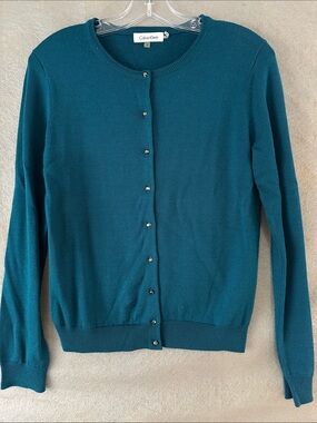 Calvin Klein Teal Button-Up Crewneck Cardigan